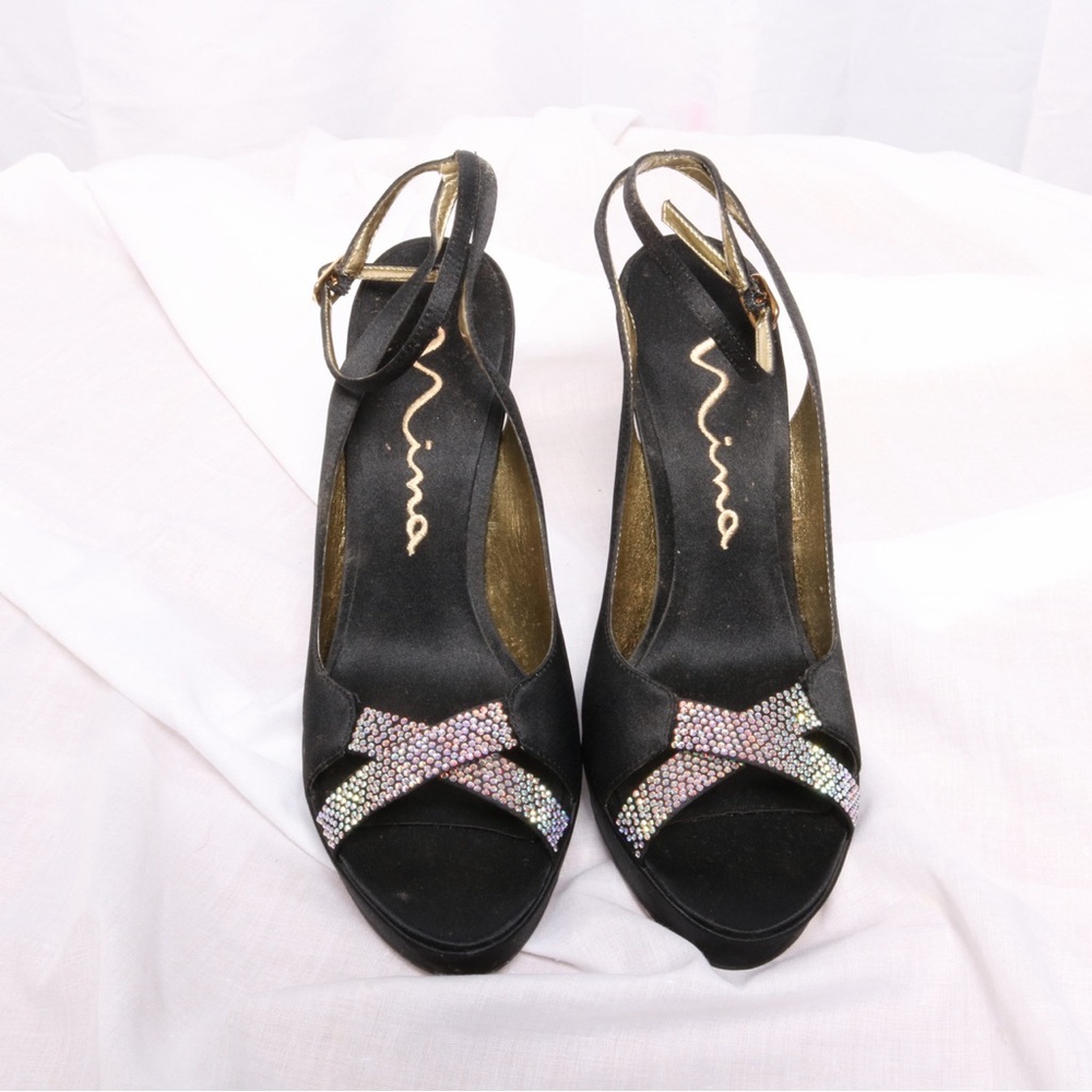 Nina Black Heels with Silver Accents